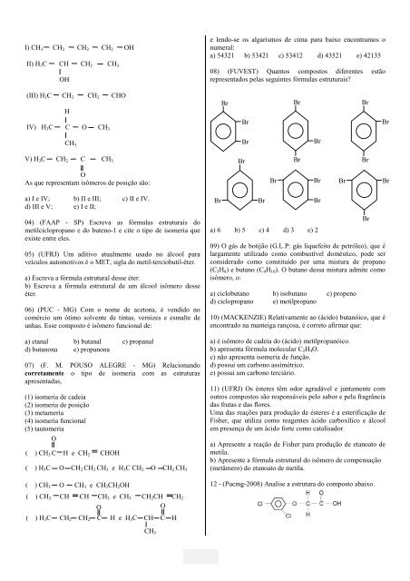 Exercícios de Isomeria Plana e Espacial