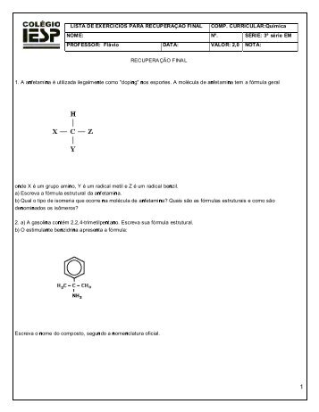 lista de exercicios para recuperação final comp. curricular