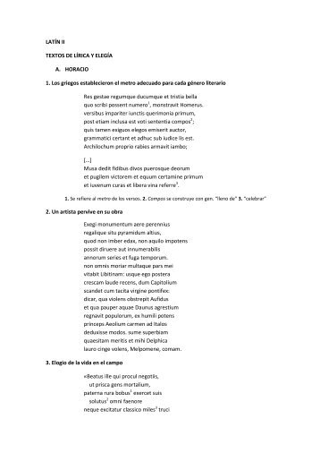 LATÍN II TEXTOS DE LÍRICA Y ELEGÍA A. HORACIO 1. Los griegos ...