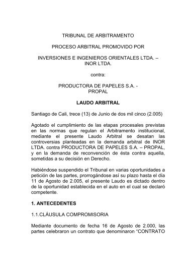 Inversiones e Ingenieros Orientales Ltda. Vs. Propal S.A.