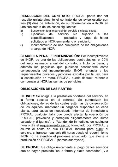 Inversiones e Ingenieros Orientales Ltda. Vs. Propal S.A.