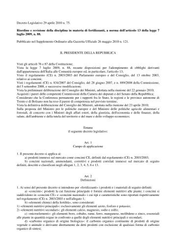 Decreto Legislativo 29 aprile 2010 n 75 fertilizzanti - Confindustria ...