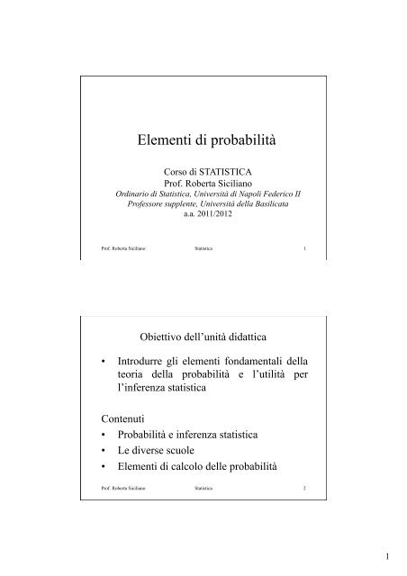 S8_probabilità - Università degli Studi della Basilicata