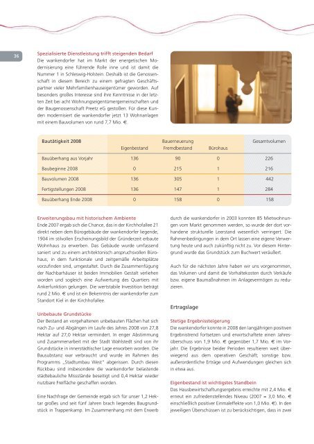 Geschäftsbericht 2008 - Wankendorfer BauGenossenschaft für ...