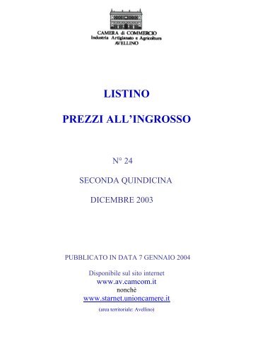 LISTINO PREZZI ALL'INGROSSO - Unioncamere