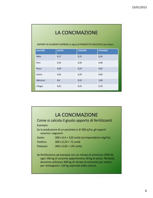 Lezione VI: La concimazione, i fitofarmaci, introduzione all'orticoltura