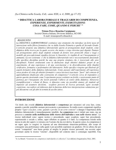 DIDATTICA LABORATORIALE E TRAGUARDI DI COMPETENZA ...