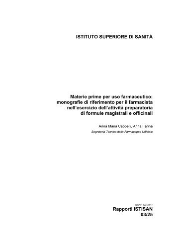 Materie prime per uso farmaceutico - Istituto Superiore di Sanità