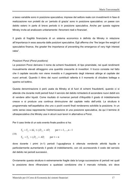 Economia dei Sistemi finanziari - Dipartimento di Economia Politica