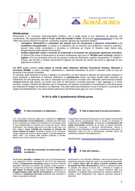 AlmaLaurea A chi è utile il questionario AlmaLaurea - Conservatorio ...