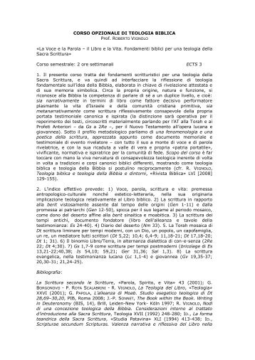 CORSO OPZIONALE DI TEOLOGIA BIBLICA
