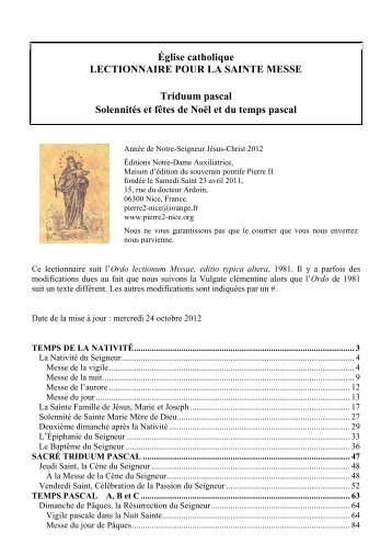 Lectionnaire pour le Triduum pascal, les solennité et fêtes de Noël ...