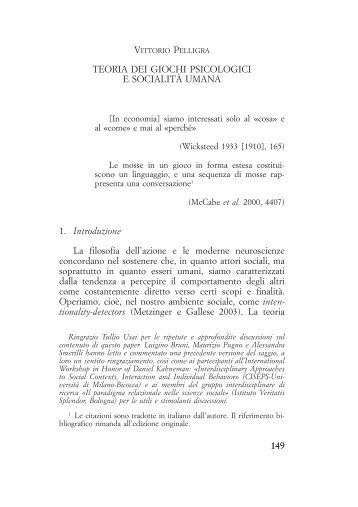Teoria dei Giochi Psicologici e Socialita Umana - I blog di Unica