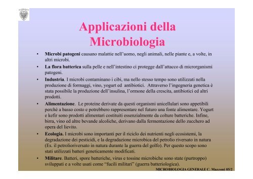 Storia e Scopi della Microbiologia - Microbiologia Generale