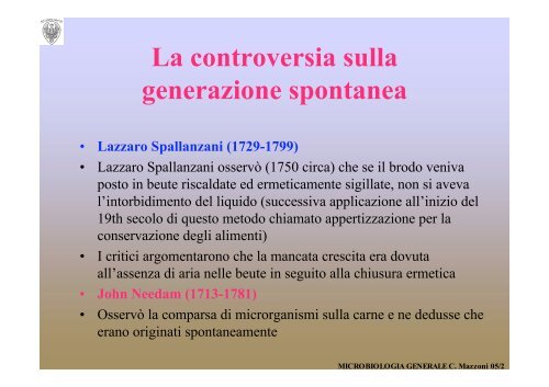 Storia e Scopi della Microbiologia - Microbiologia Generale