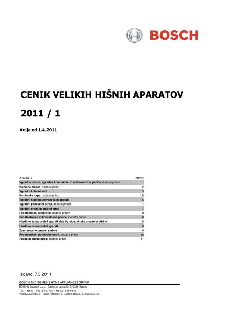 CENIK VELIKIH HIŠNIH APARATOV 2011 / 1 - Bosch