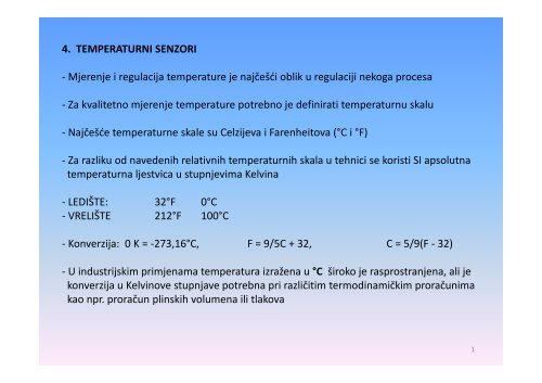4. TEMPERATURNI SENZORI - Mjerenje i regulacija temperature je ...