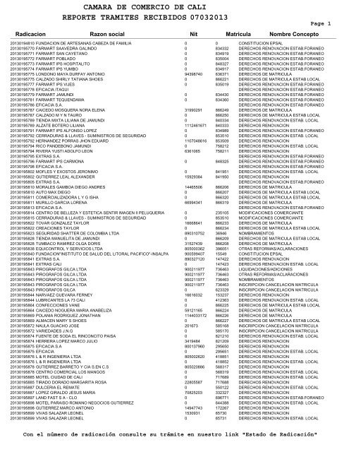 camara de comercio de reporte tramites recibidos 07032013 cali