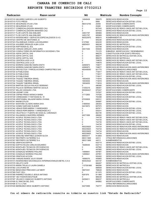 camara de comercio de reporte tramites recibidos 07032013 cali