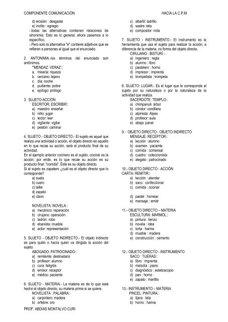 COMPONENTE COMUNICACIÓN HACIA LA C.P.M PROF. ABDIAS ...