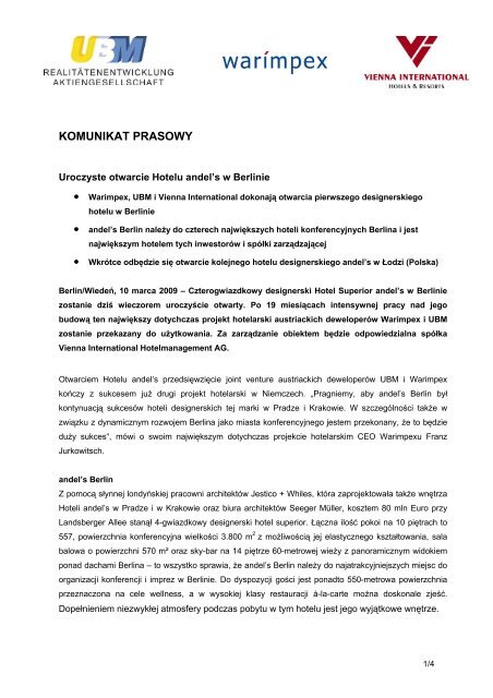 KOMUNIKAT PRASOWY - Warimpex