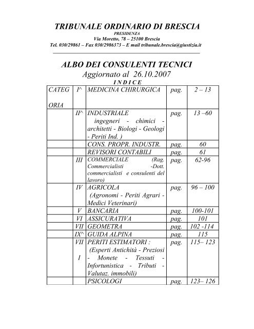 ALBO DEI CONSULENTI TECNICI - Tribunale di Brescia