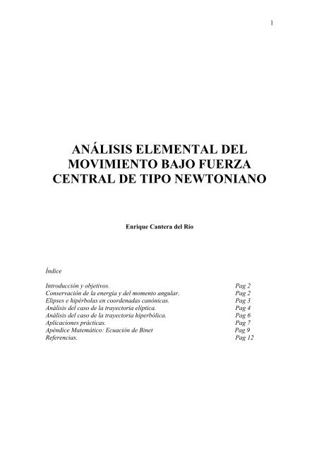 análisis elemental del movimiento bajo fuerza central de ... - Casanchi