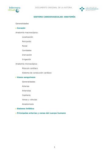 1 SISTEMA CARDIOVASCULAR: ANATOMÍA ... - Infermera Virtual