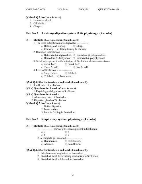 S.Y.B.Sc. Zoology ( 221 ) Question Bank