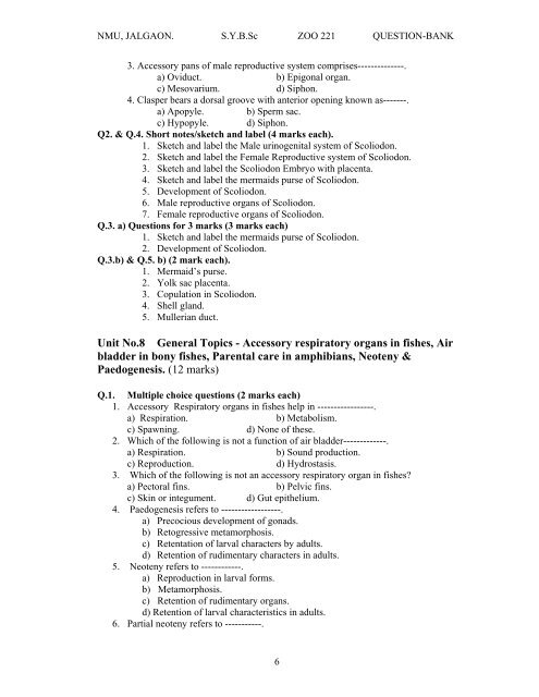 S.Y.B.Sc. Zoology ( 221 ) Question Bank