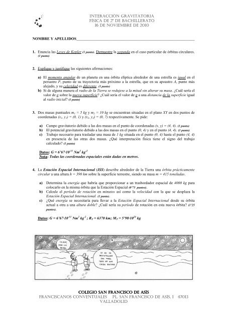 interacción gravitatoria física de 2º de bachillerato 16 de noviembre ...