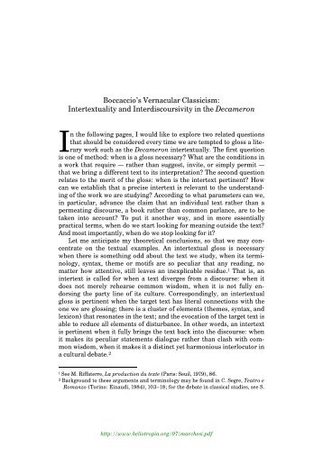 Boccaccio's Vernacular Classicism: Intertextuality ... - Brown University