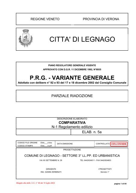 Bozza Regolamento Edilizio Regionale Tipo - Comune di Legnago