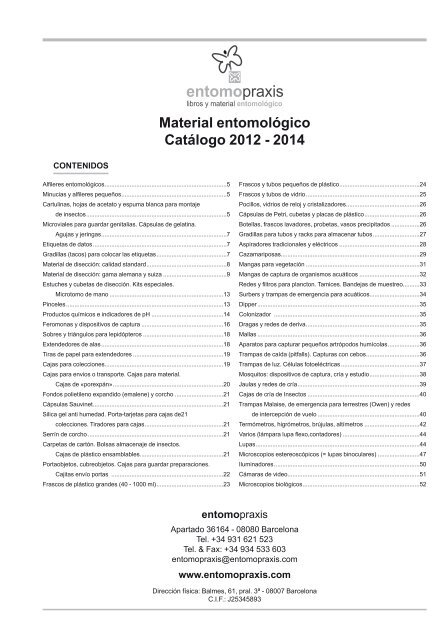 Material entomológico Catálogo 2012 - 2014 - Entomopraxis