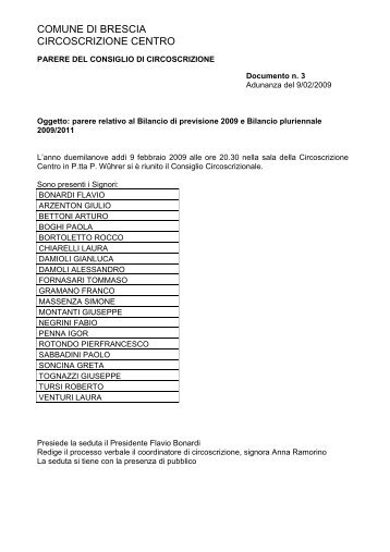 Documento nr. 3 Parere Bilancio 2009 - Comune di Brescia