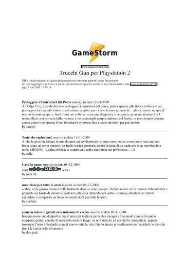 Trucchi Gun per Playstation 2 - GameStorm.it