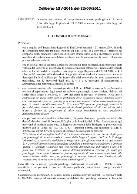 Determinazione e misura del corrispettivo - Comune di Cagliari