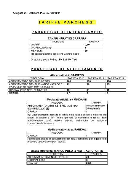 Allegato 2 - tariffe parcheggi.pdf - Comune di Bologna