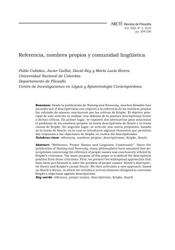 Referencia, nombres propios y comunidad lingüística - SciELO