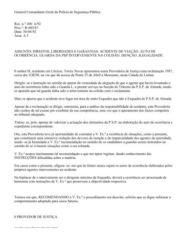 Direitos, Liberdades e Garantias. Acidente de Viação. Auto