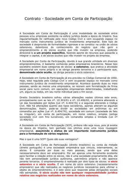 Contrato - Sociedade em Conta de Participação - Inside