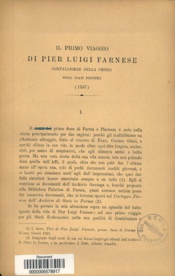 Il primo viaggio di Pier Luigi Farnese, Gonfaloniere della Chiesa ...