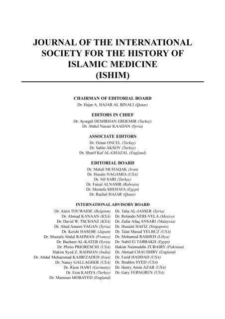 Journal International Society For The History Of Islamic Medicine
