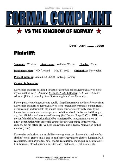 FORMAL COMPLAINT - Sweden Confidential