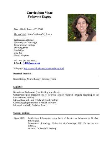 Curriculum Vitae Fabienne Dupuy - Université François Rabelais