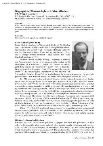 Biographies of Phasmatologists – 6. Klaus Günther - Phasmid Study ...