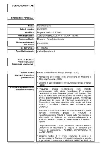 curriculum vitae - Azienda Ospedaliera Santa Maria