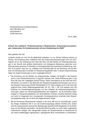 Niedersächsisches Umweltministerium Herrn BD Martin Ast ...