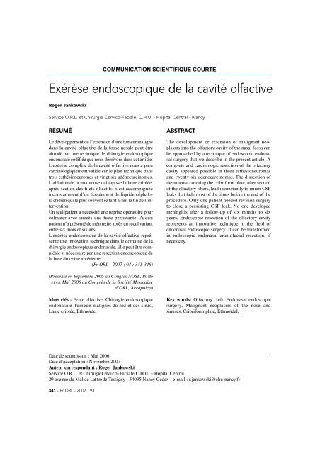 Exérèse endoscopique de la cavité olfactive