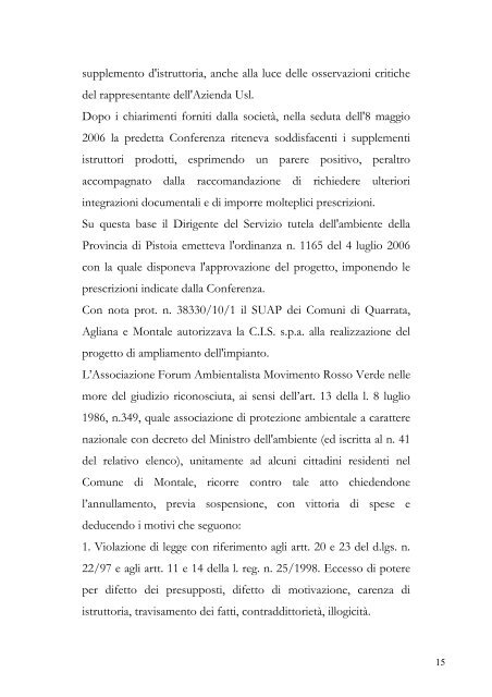 sentenza tar su ricorsi contro gli atti autorizzativi - Provincia di Pistoia